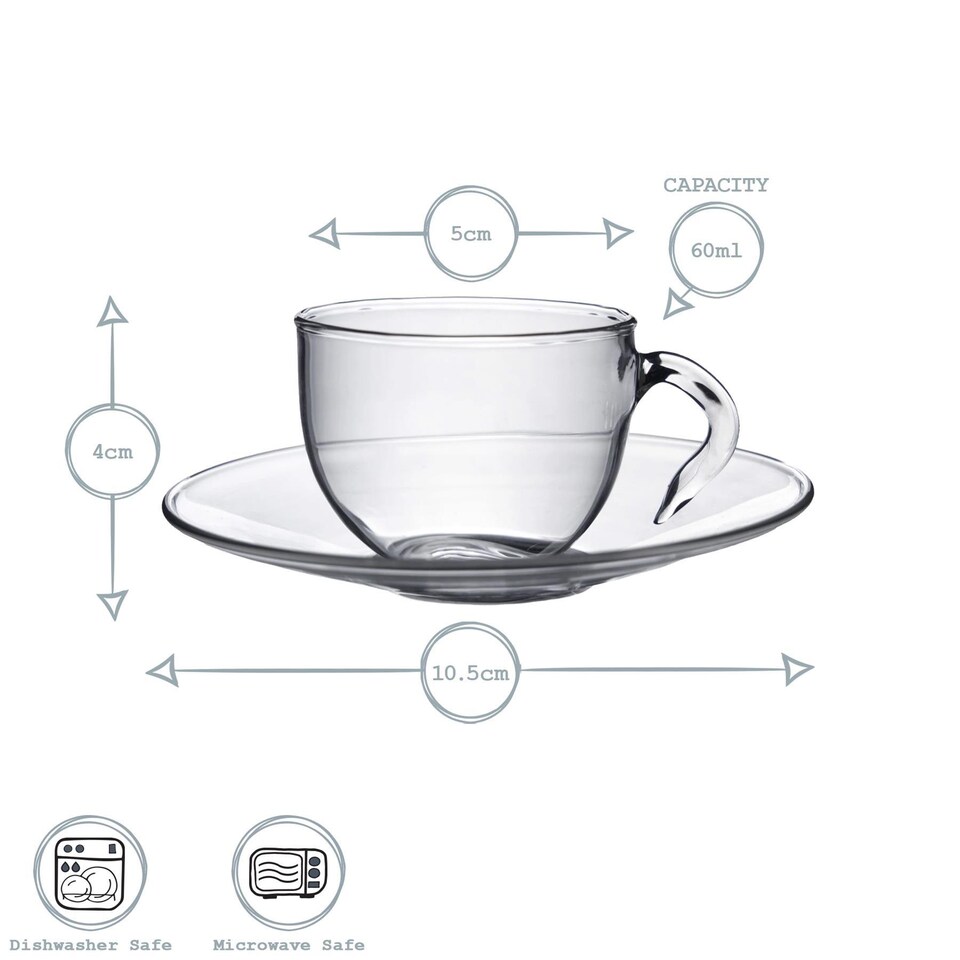 image 1 of Argon Tableware 4 Piece Glass Espresso Cup & Saucer Set - 60ml - Pack of 2