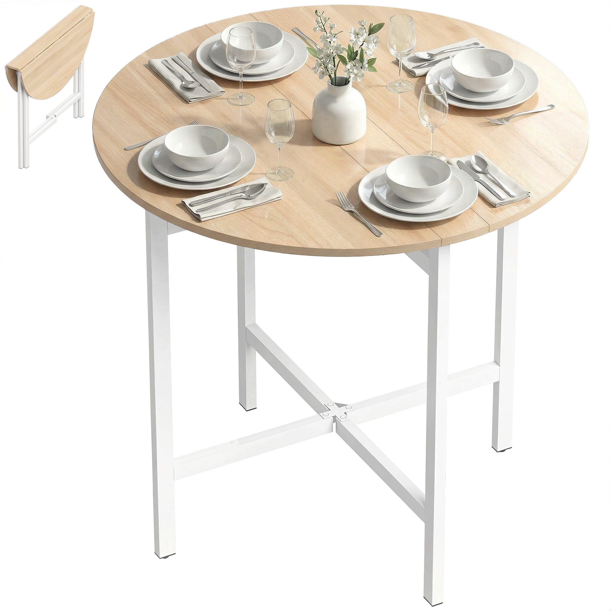 HOMCOM Folding Dining with Steel Frame for Small Spaces, Natural Wood Effect