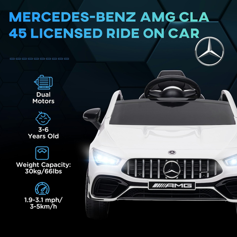 image 1 of AIYAPLAY Mercedes-Benz AMG CLA 45 Licensed 12V Ride on Car w/ Music - White