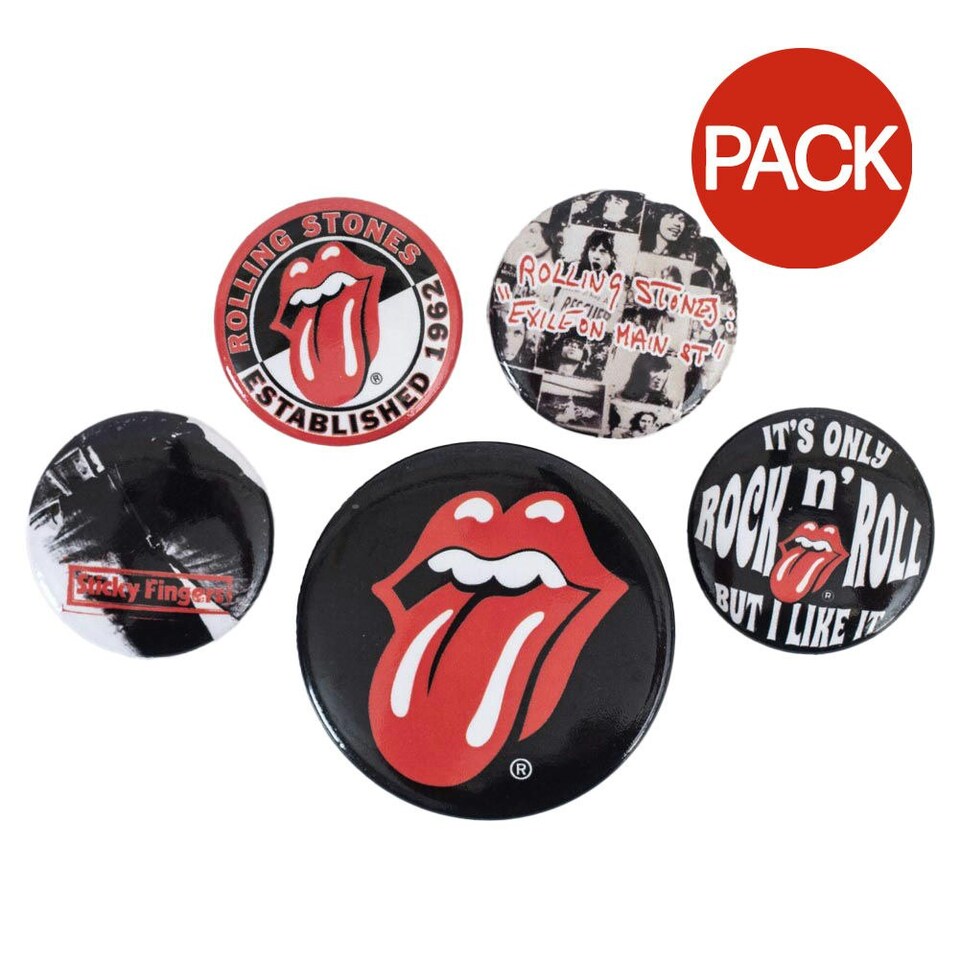 image 1 of The Rolling Stones Assorted Designs Badge Set (Pack of 5) - Black/Red - One Size | Multi | Black