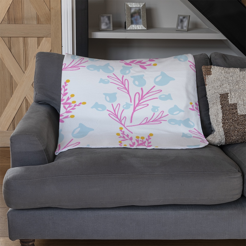 image 1 of Pink & Blue Flower Design Blanket | Multi