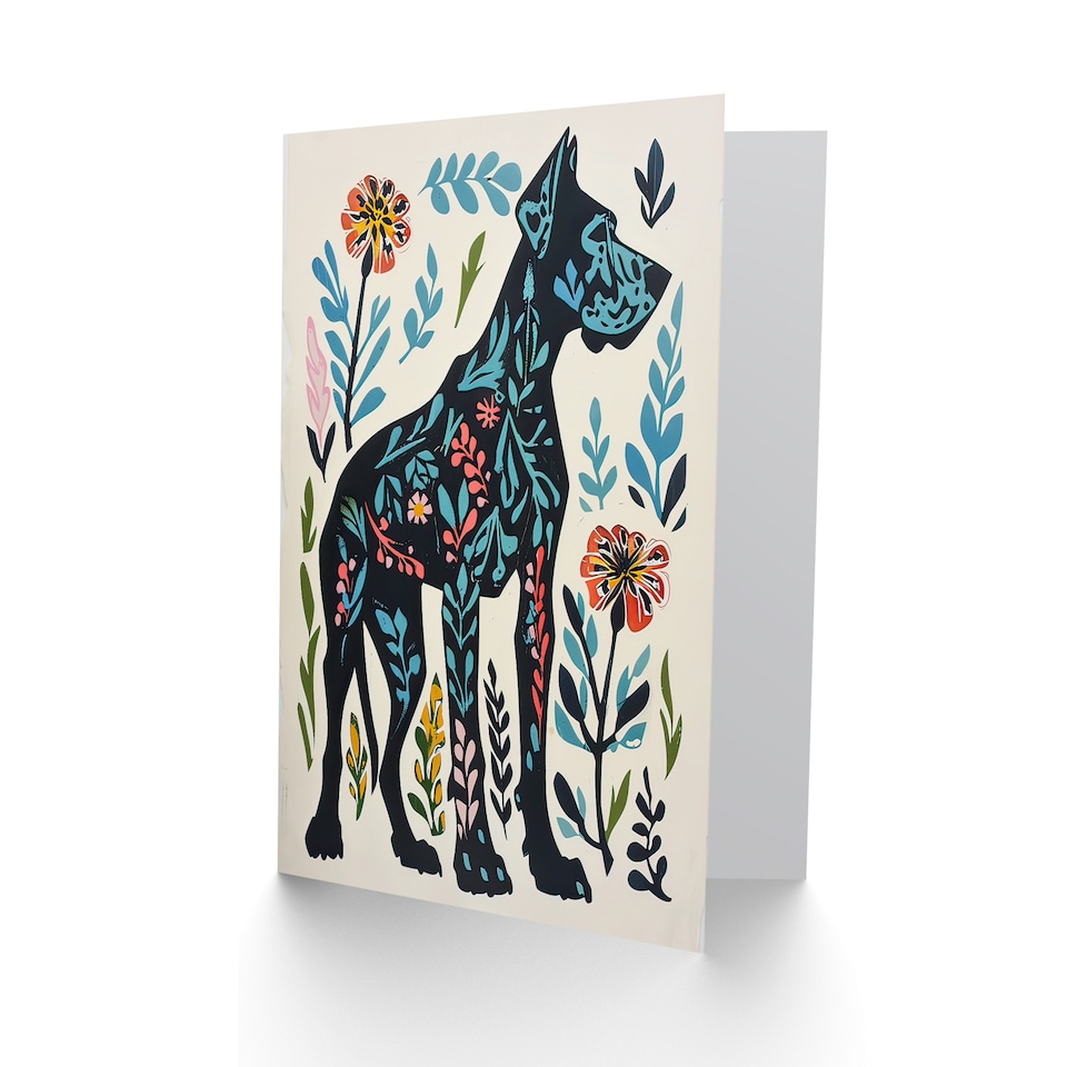 image 1 of Greeting Card Great Dane Dog Lover Floral Folk Art Pattern Birthday
