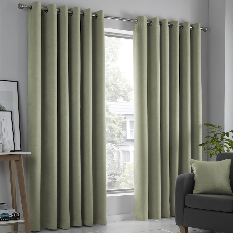 image 1 of Fusion Strata Eyelet Curtains Green