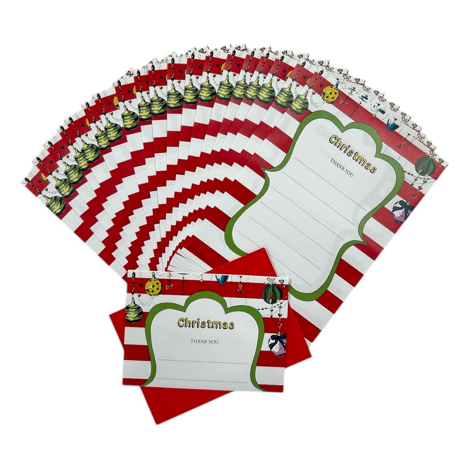 image 1 of Pack of 20 Christmas Baubles Thank You Sheets With Envelopes
