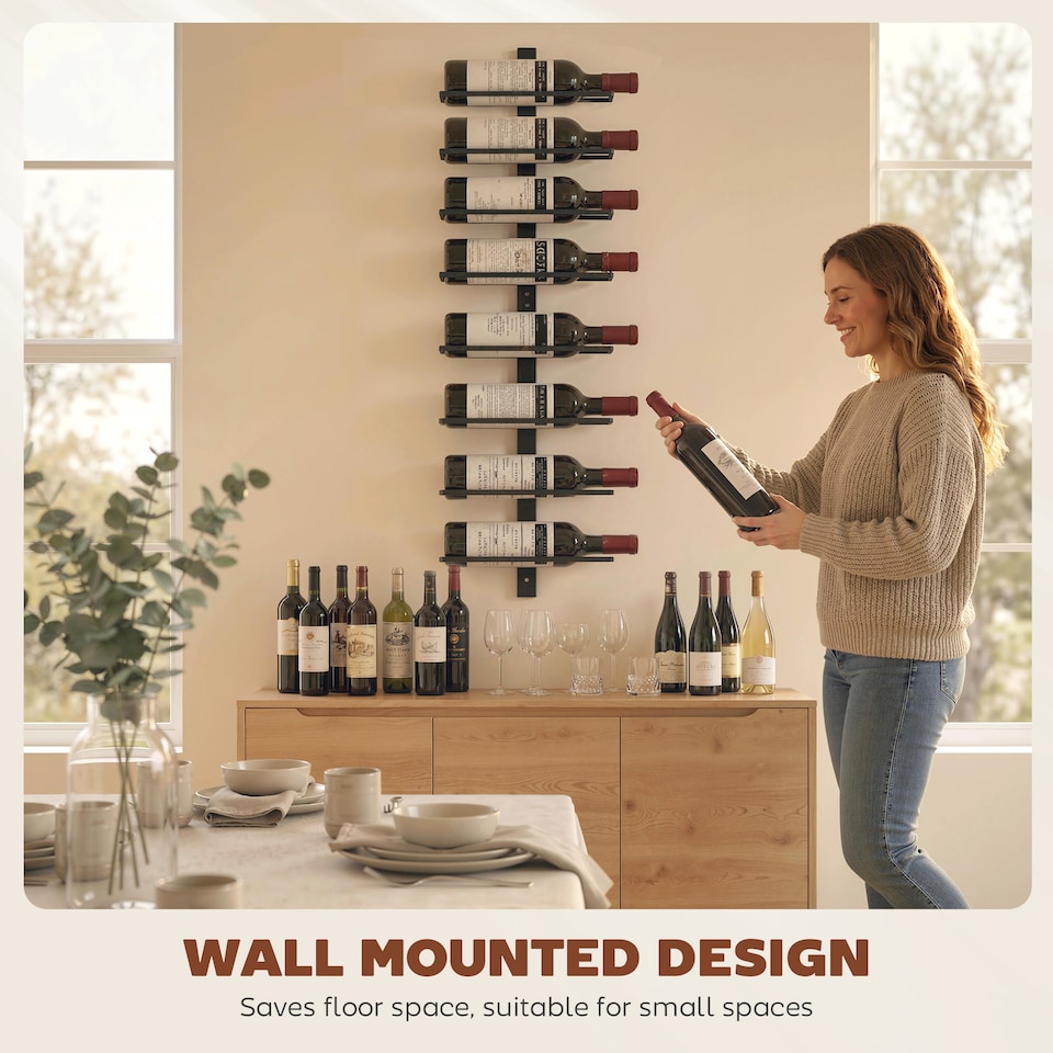 image 1 of HOMCOM Wall Mount Wine Rack for 8 Wine Bottles, Black