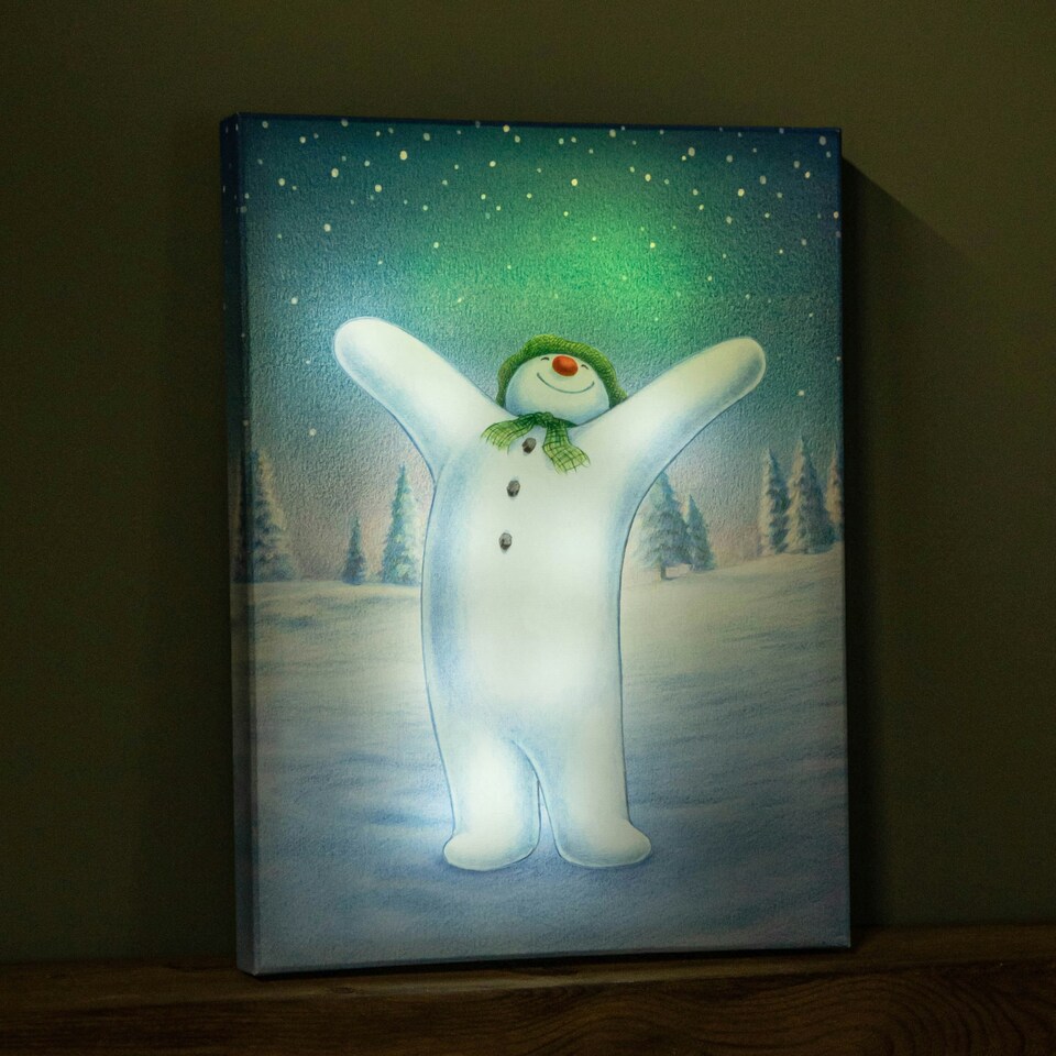 image 1 of 30 x 40cm Battery Operated Light up The Snowman Christmas Canvas with LEDs