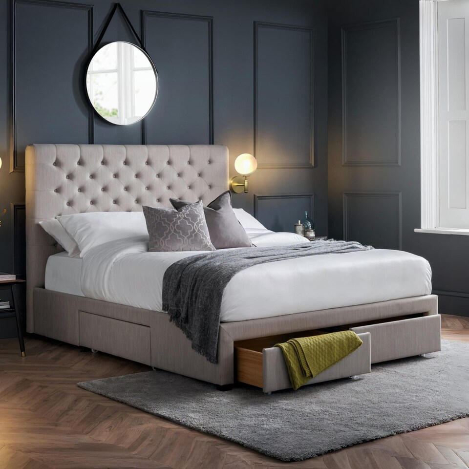 image 1 of Lunar 4 Drawer Bed - Grey Linen - King (150cm)