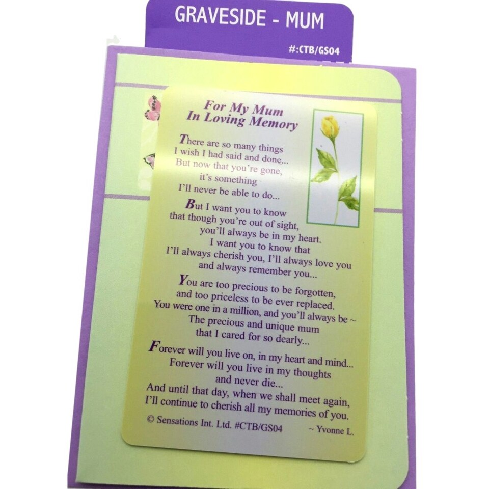 image 1 of For My Mum In Loving Memory...Wallet Card (Sentimental Keepsake Wallet / Purse Card)