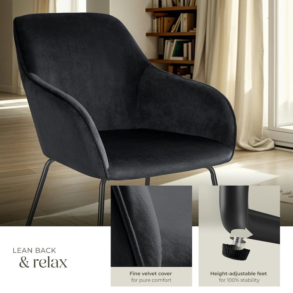 image 1 of Dining Chair Jeane - velvet look, cantilever frame - Set of 4 Black | Velvet Look Black/Black