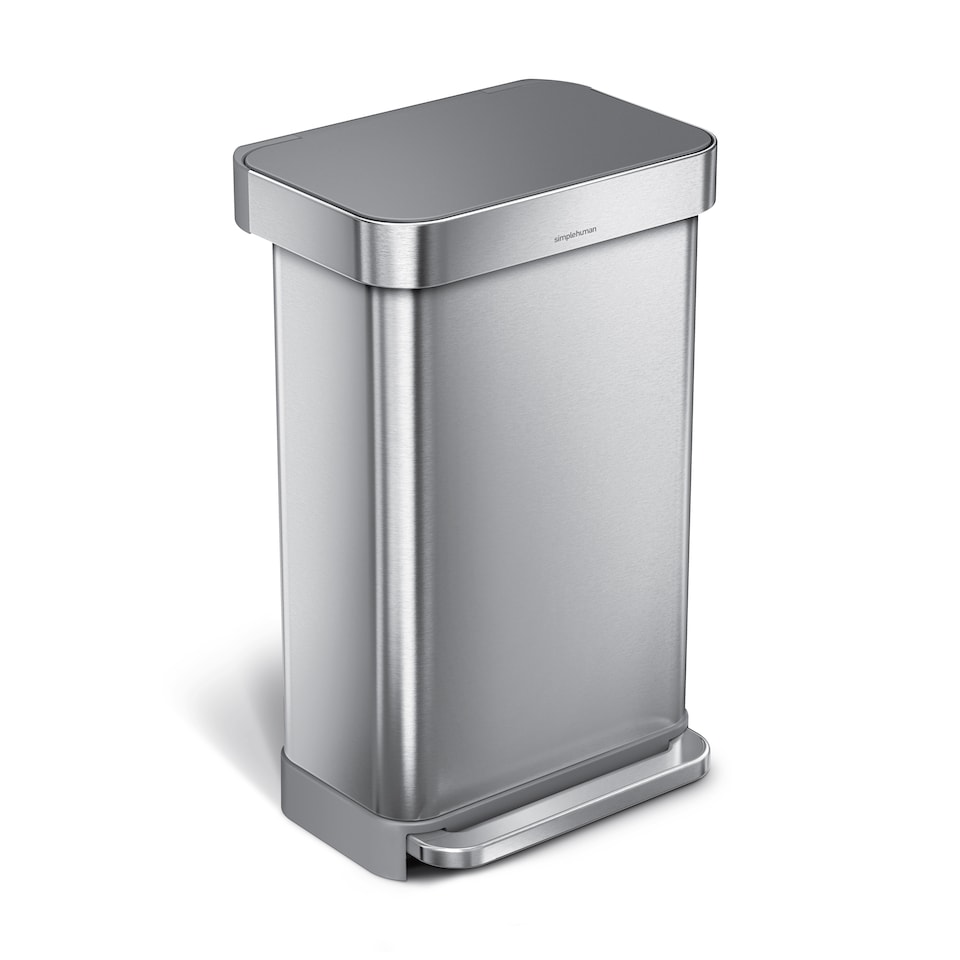 image 1 of Simplehuman 45L Rectangular Kitchen Pedal Bin with Liner Pocket, Brushed Stainless Steel with Grey Plastic Lid