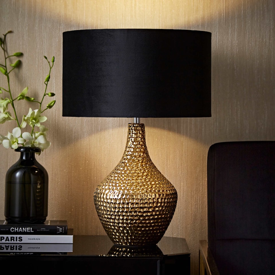 image 1 of ValueLights Bailey Gold Table Lamp Black Velvet Shade and Bulb