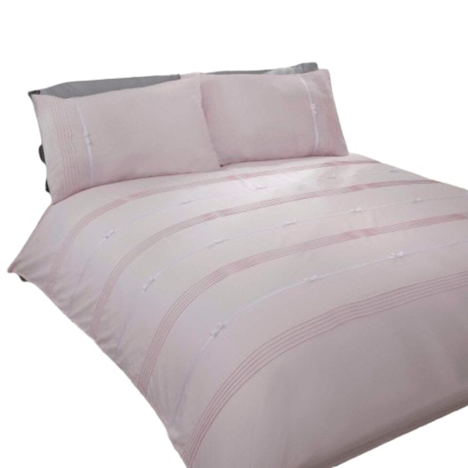 image 1 of Clarissa Stripped Polycotton Duvet Cover Set with Pillowcase White | Single