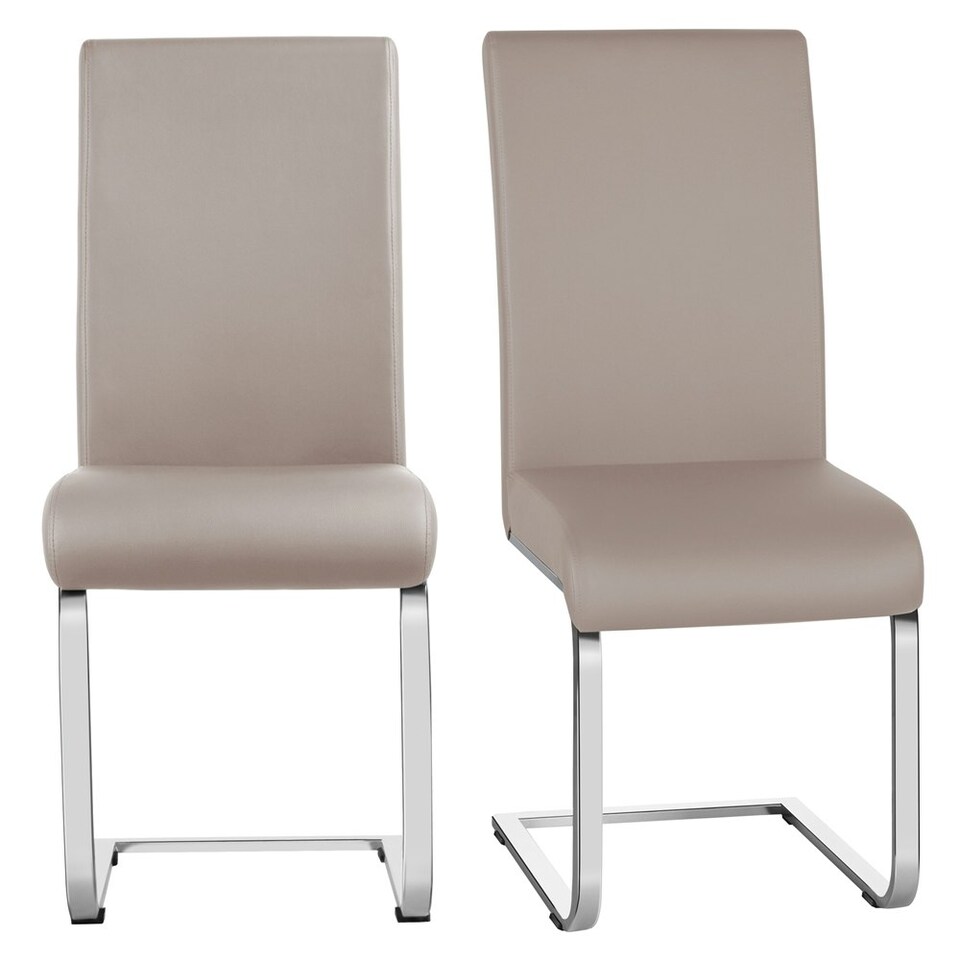 image 1 of Yaheetech Set of 2 Dining Chairs Faux Leather Chairs with Metal Legs Brown | Light Brown