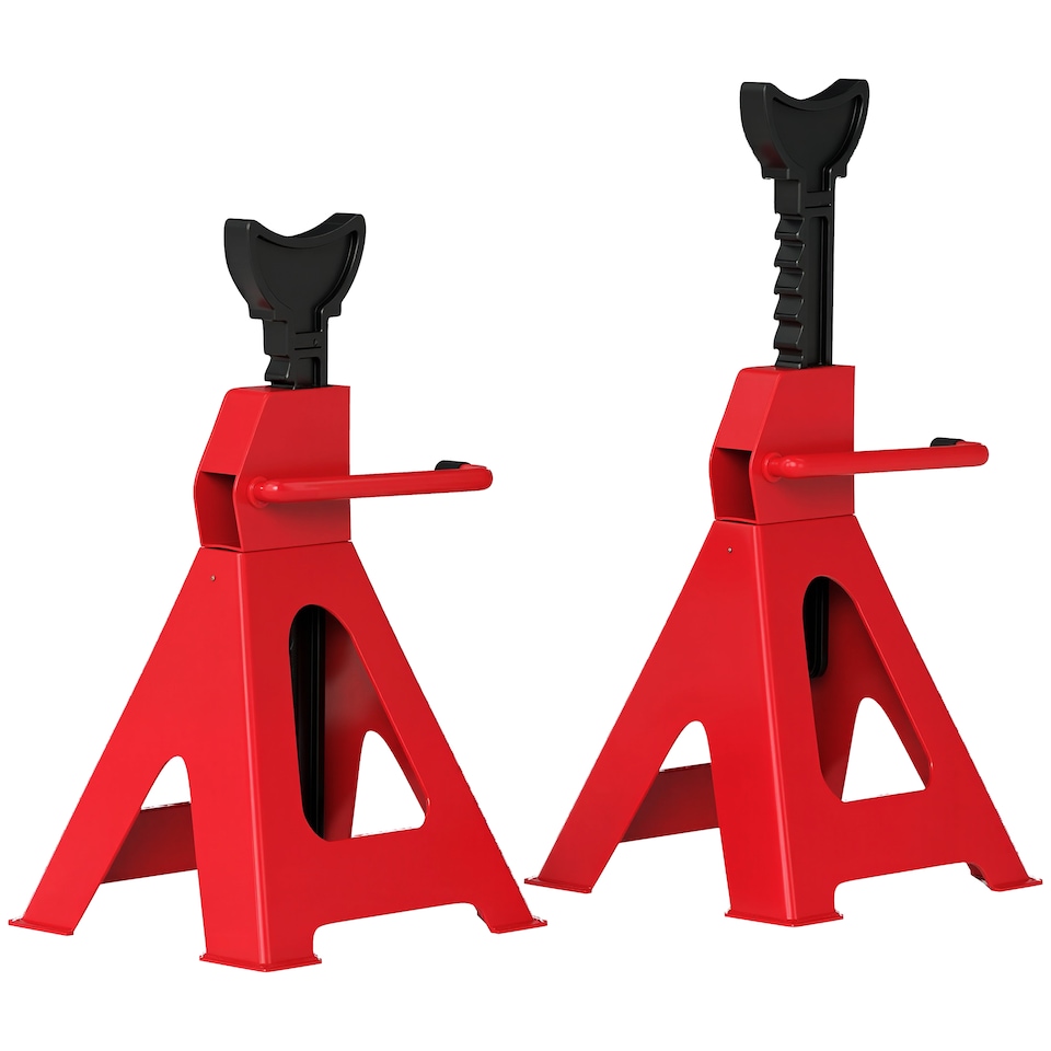 image 1 of HOMCOM Axle Stands 3 Ton Car Jack Stands Pack of 2, 38.5-60 cm Height Adjustable Support Jack Stand, Heavy Duty Car Lift Tool for Vehicles, Caravans, Workshops, Garages, Red