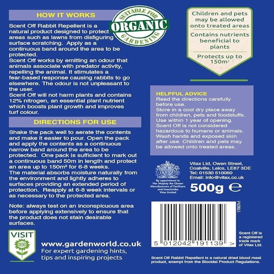 image 1 of Vitax Stay Off Rabbit Repellent 500g