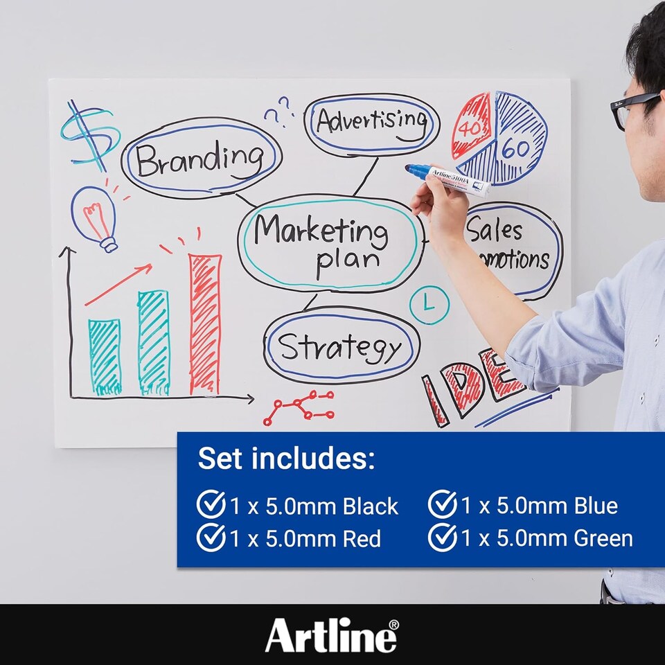 image 1 of Artline Big Nib Whiteboard Pens Bullet Tip 4 Pack Assorted