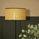 image 1 of ValueLights Tavel Matte Black Floor Lamp with Large Natural Drum Shade and LED Bulb
