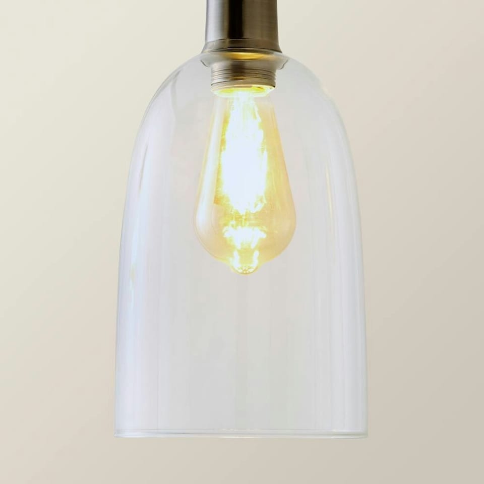 image 1 of ValueLights Kira Glass Cloche Dome 3 Drop Bar Brushed Chrome Diner Ceiling Pendant Light | Silver