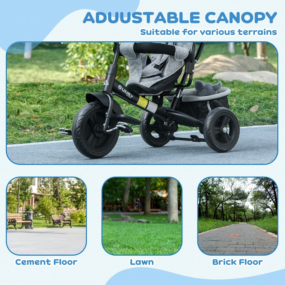 image 1 of HOMCOM 6 in 1 Kids Trike, Stroller with Parent Handle, Grey