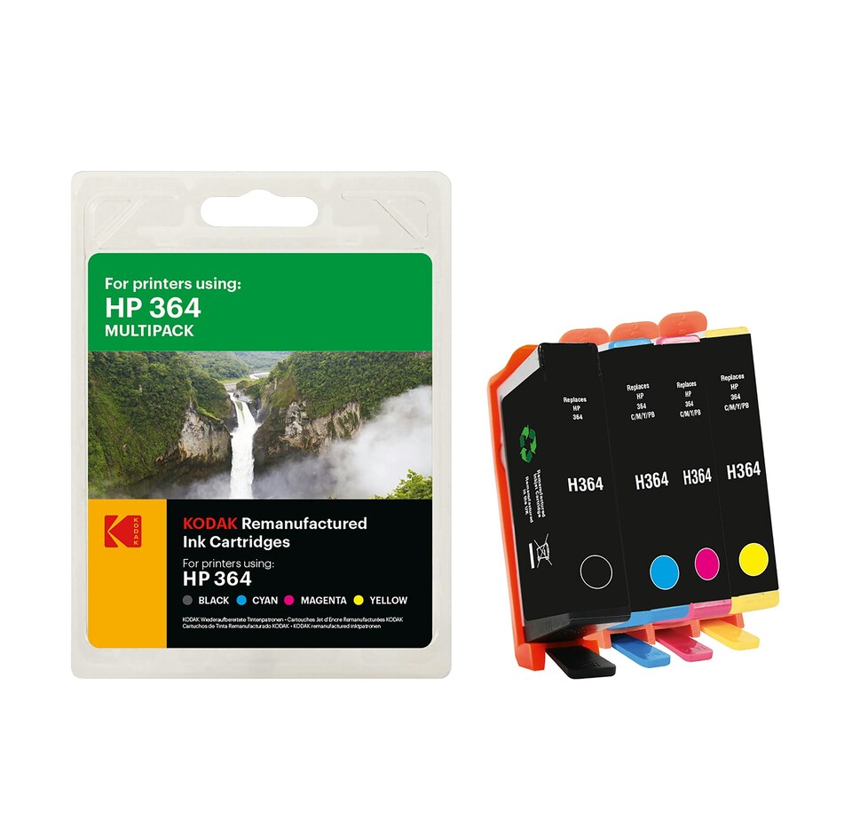 image 1 of Kodak Remanufactured HP 364 Black, Cyan, Magenta, Yellow Multipack Ink Cartridges | Multi | 1