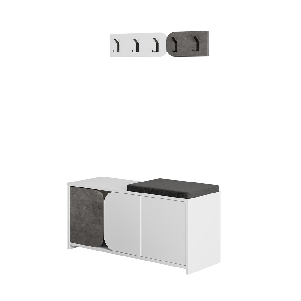 image 1 of Decortie Moni Shoe Cabinet with Hooks 105x52cm White Retro Grey