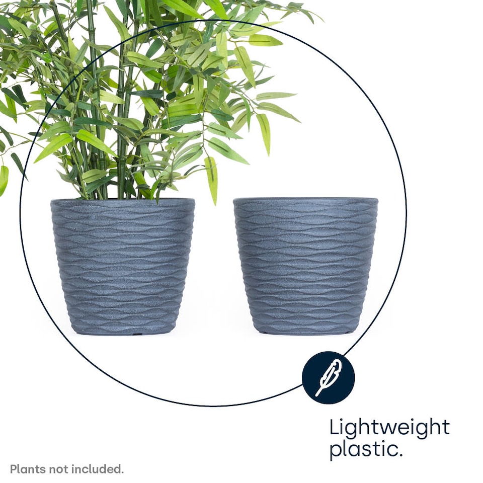 image 1 of Plastic Plant Pot with Wave Design 18cm Grey - Set of 2