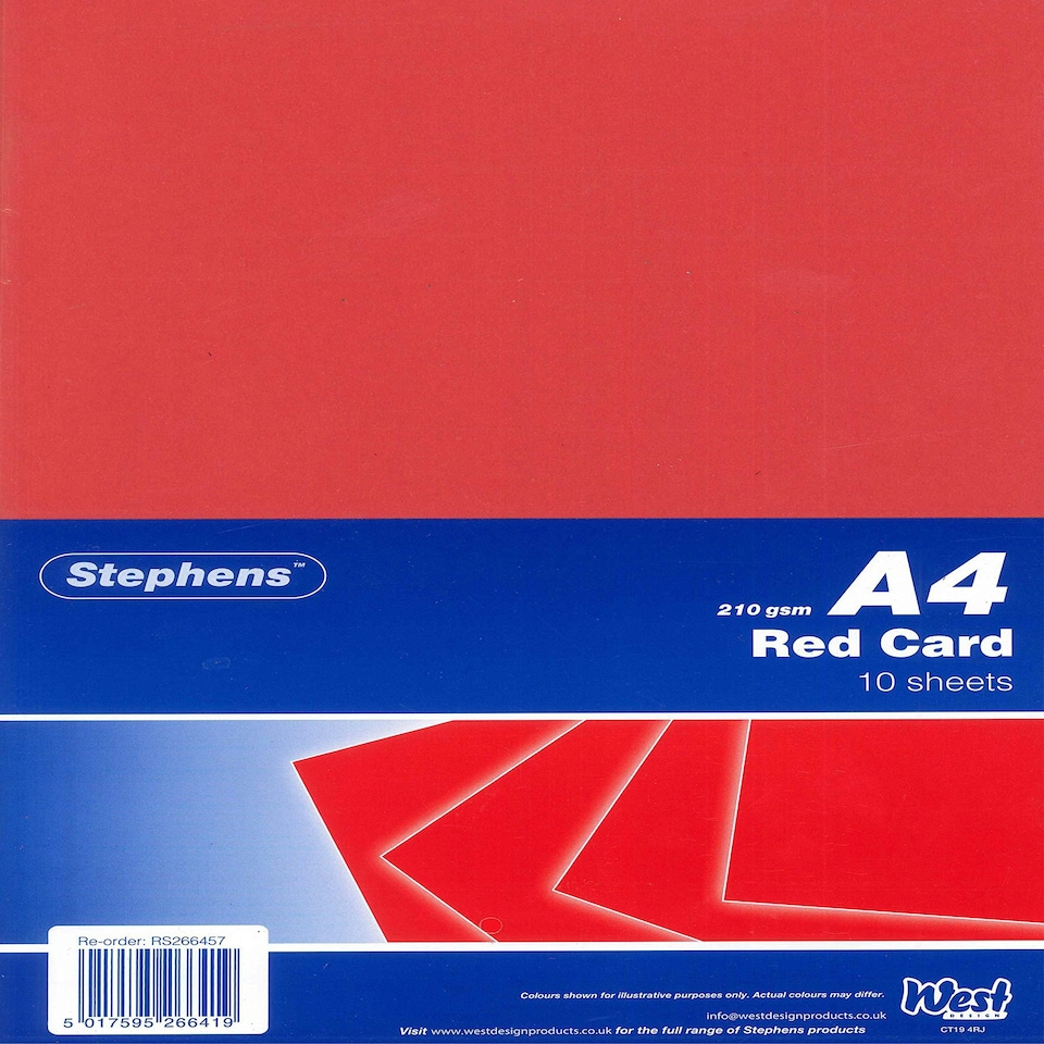 STEPHENS A4 RED CARD 210GSM 10$