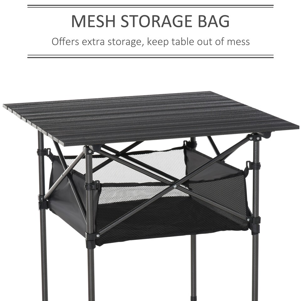 image 1 of Outsunny Aluminum Camping Table Folding Table Picnic Table w/ Mesh Bag, Black
