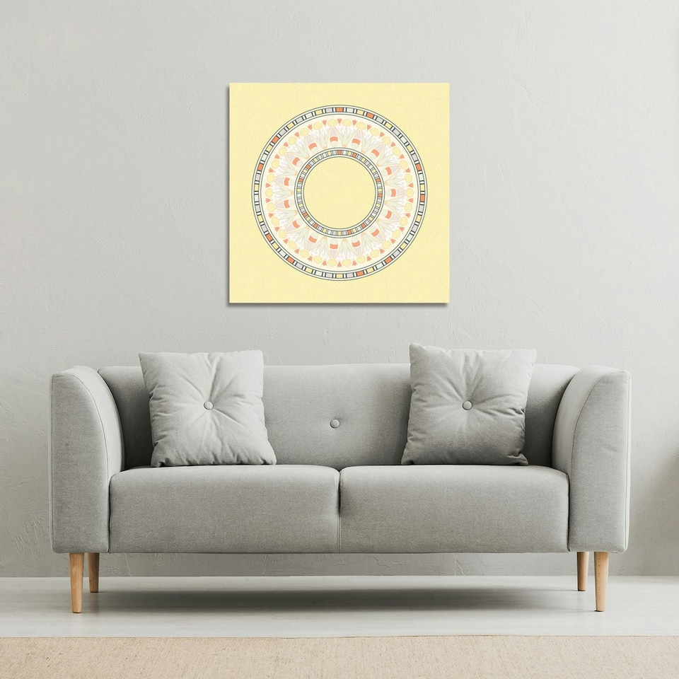 image 1 of Yellow Circle Ornament. Round Frame (Canvas Print) 90 x 90 x 4cm