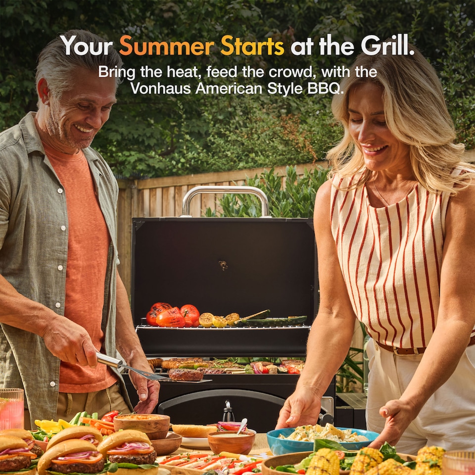 image 1 of VonHaus Charcoal BBQ with Accessories, XL American Barbecue