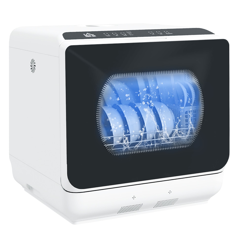 image 1 of HOMCOM Table Top Dishwasher, Mini Countertop Dishwasher No Plumbing with Built-in 6L Water Tank, 6 Programs, Touch Control, LED Display, 4 Place Settings, Dual Water Supply and Fruit Wash, Black and White