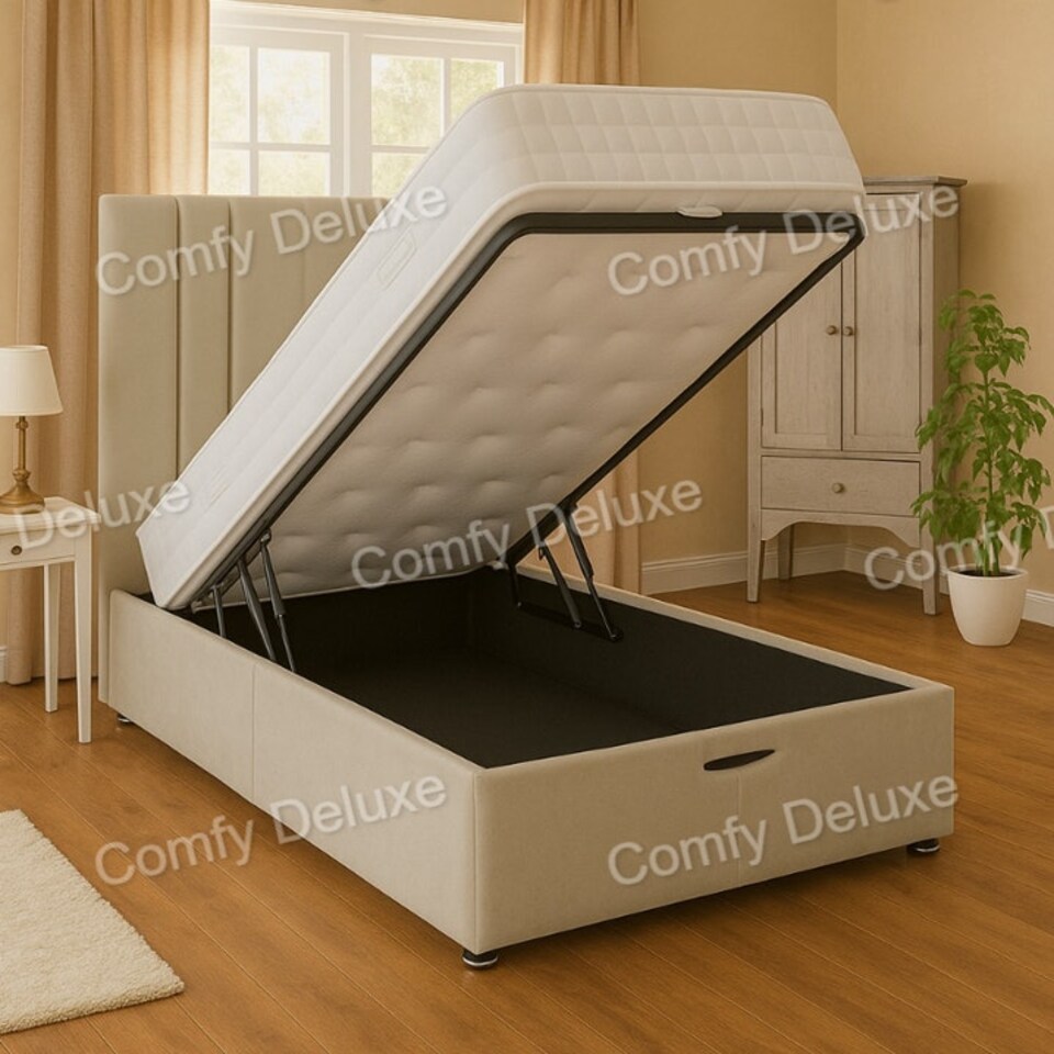 image 1 of 5FT Kingsize Silver Plush Ottoman Foot Opening Bed Set