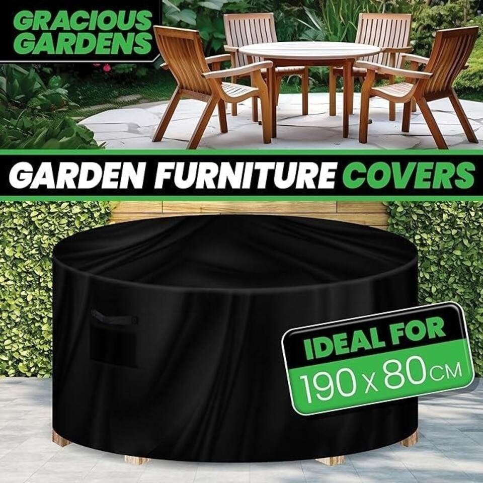 image 1 of Gracious Gardens Round 190x80cm Waterproof Round Furniture Cover | Black | Black | 190x80cm | 1