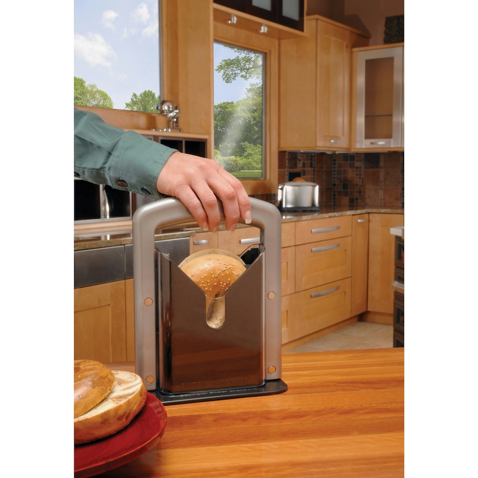 image 1 of KitchenCraft Bagel Slicer White Plastic Carbon Steel