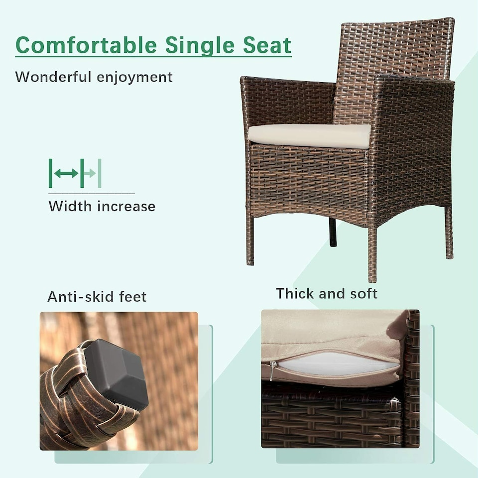 image 1 of MCC DIrect Rattan Sofa Chairs and Table Outdoor Patio Garden Furniture Bistro Set Roger