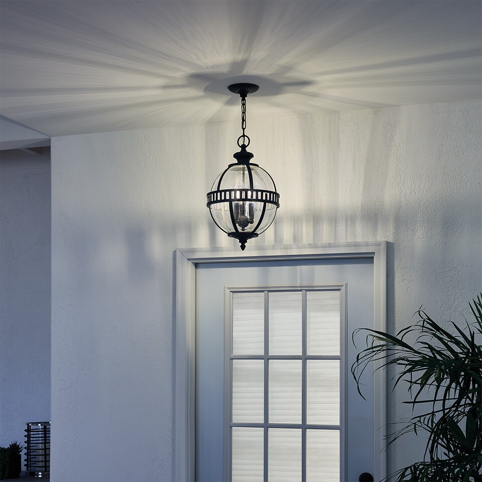 image 1 of Halleron 3 Light Outdoor Globe Ceiling Pendant Light Grey IP44, E14