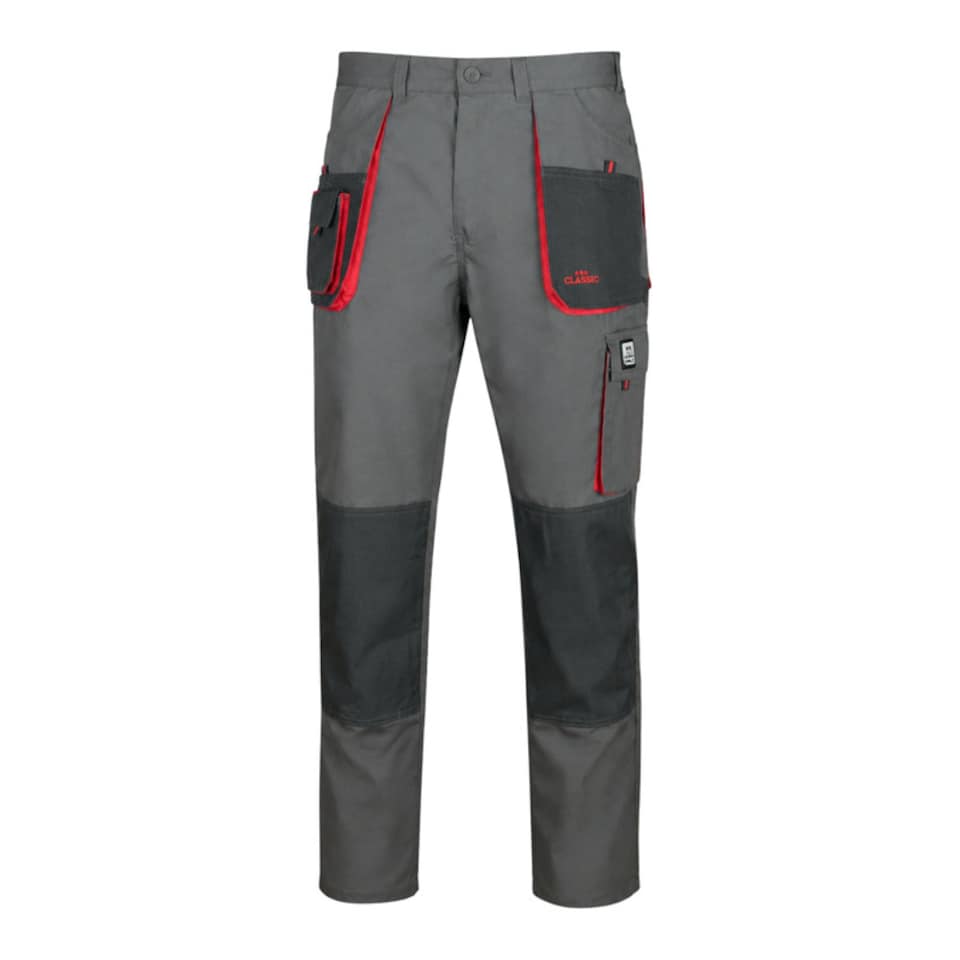 image 1 of ArtMas Grey Red Work Trousers for Men Durable Design with Knee Pad Pockets Reinforced Seams and Multi Functional Pockets Size UK38