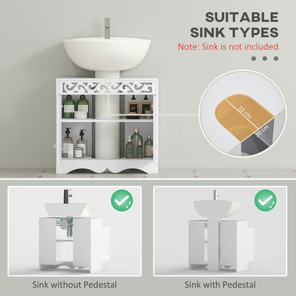 image 1 of HOMCOM Sink Cabinet Basin Bathroom Cupboard Shelf Storage Unit Furniture 