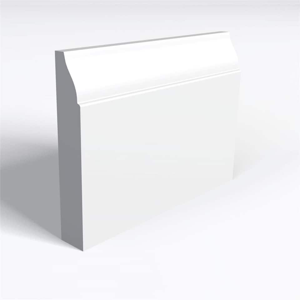 Pack of 5 (Total 5 Units) - Moisture Resistant MDF Primed Large Lambs Tongue Skirting Board - 25mm (T) x 219mm (H) x 4200mm (L)