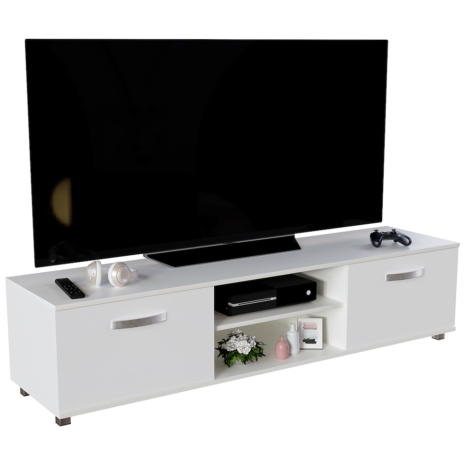 image 1 of Vida Designs Cosmo 2 Door TV Unit Entertainment Stand, 160cm, White | White | 1