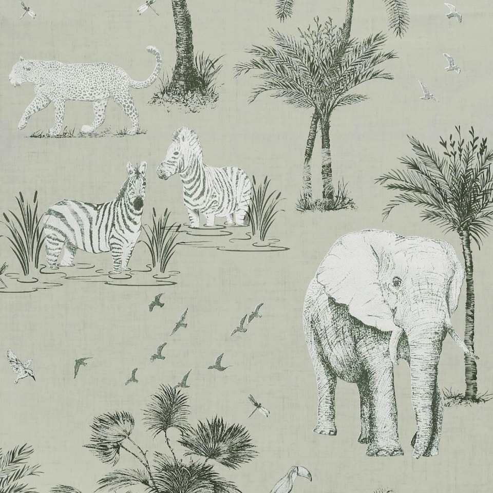 image 1 of Arthouse Lagoon Safari Metallic Wallpaper - Grey/Stone - 10m x 53cm | Grey