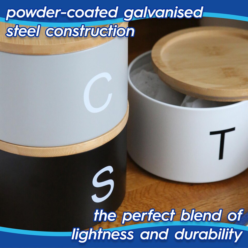 image 1 of Harbour Housewares 3pc Stacking Tea Coffee Sugar Canister Set with Bamboo Lids - Cream