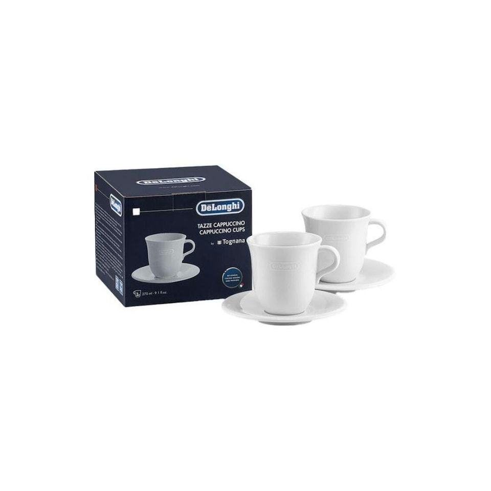 image 1 of De'Longhi DLSC309 Porcelain Cappuccino Cups Twin Pack 270ml White White