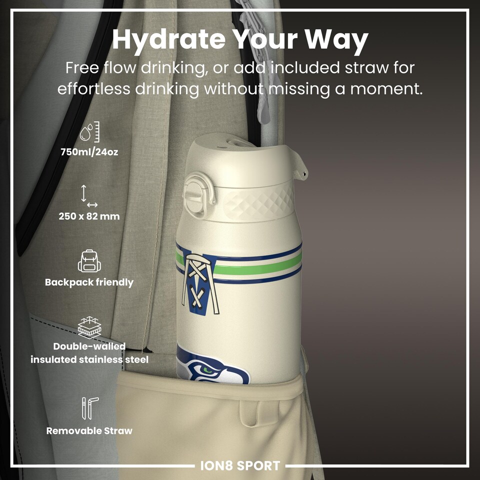 image 1 of NFL x Sports, Vacuum Insulated Steel Bottle, Series, 750ml (24oz) | Cream | NFL Throwback Seahawks | One Size