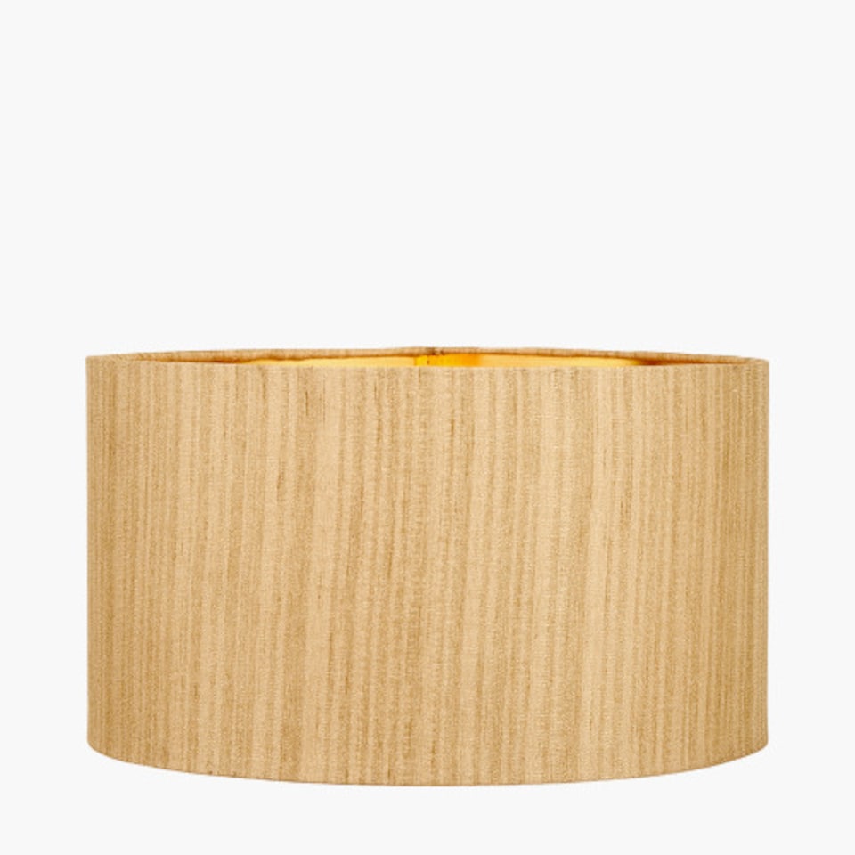 image 1 of Gold Slubbed Faux Silk Gold Lined Drum Lampshade | Gold | Gold | 1