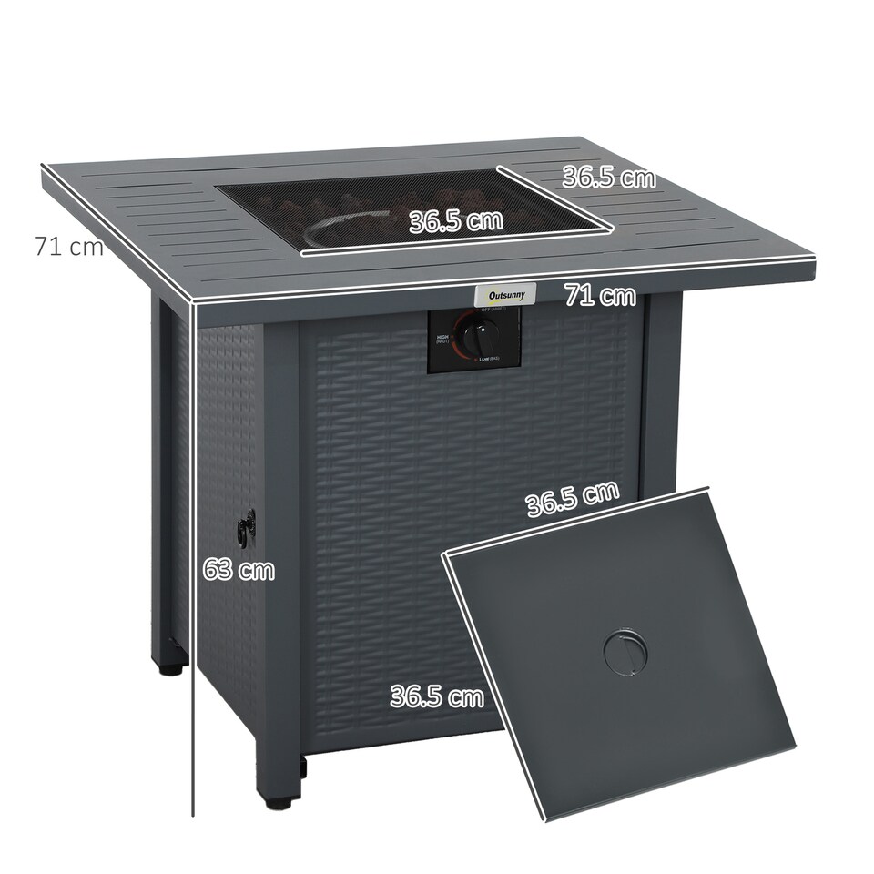 image 1 of Outsunny 40,000 BTU Gas Firepit Table with Protective Cover, Grey
