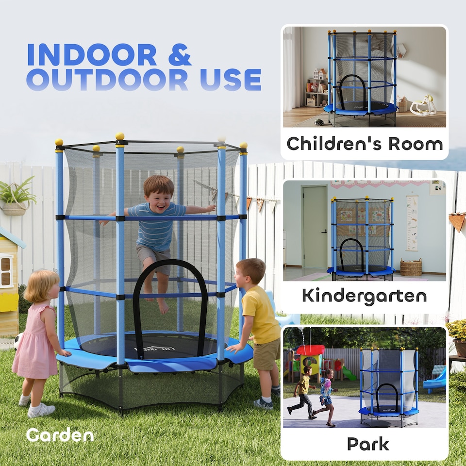 image 1 of HOMCOM 4.6FT Kids Trampoline with Safety Enclosure for Ages 3-10 Years | Blue | Blue