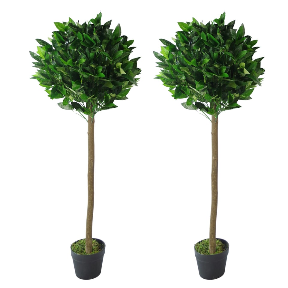 120cm Leaf Design UK Pair of Artificial Bay Topiary Ball Trees Green | One Size