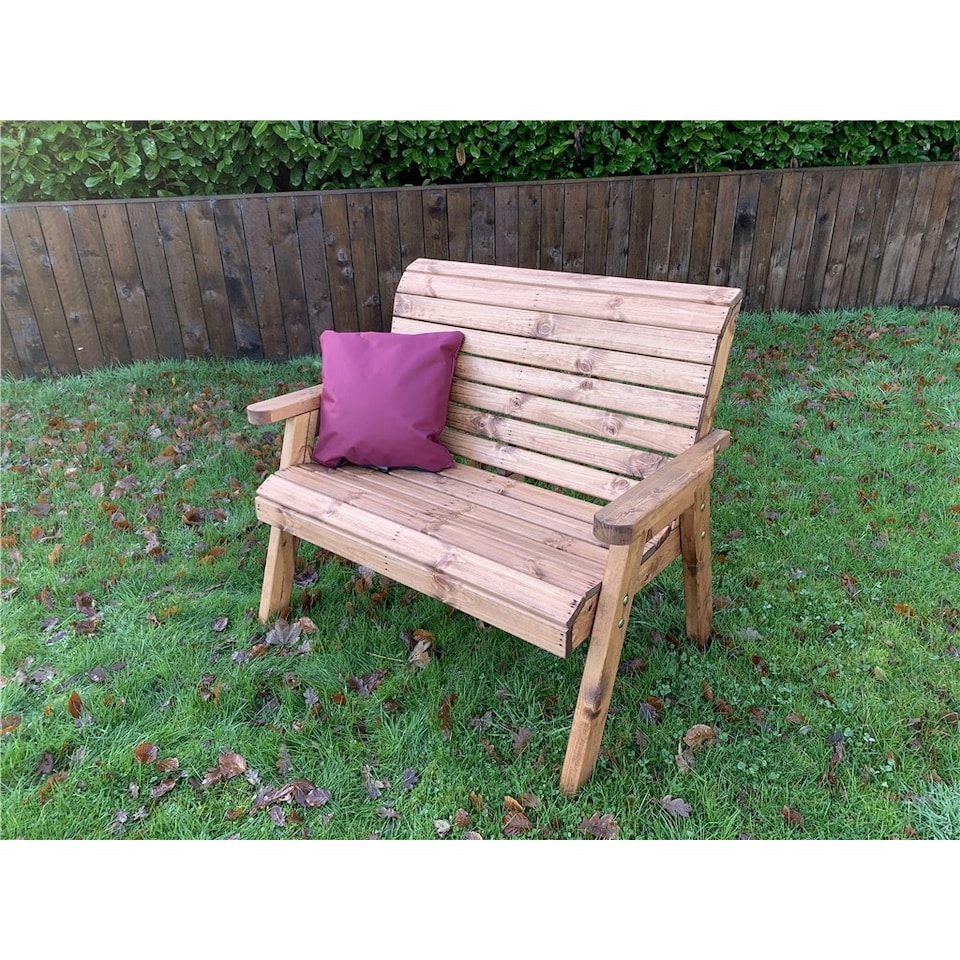 image 1 of Traditional Wooden 2 Seater Bench With 1 x Bench Cushion Burgundy, 1 x Scatter Cushion Burgundy & Standard Fitted Cover