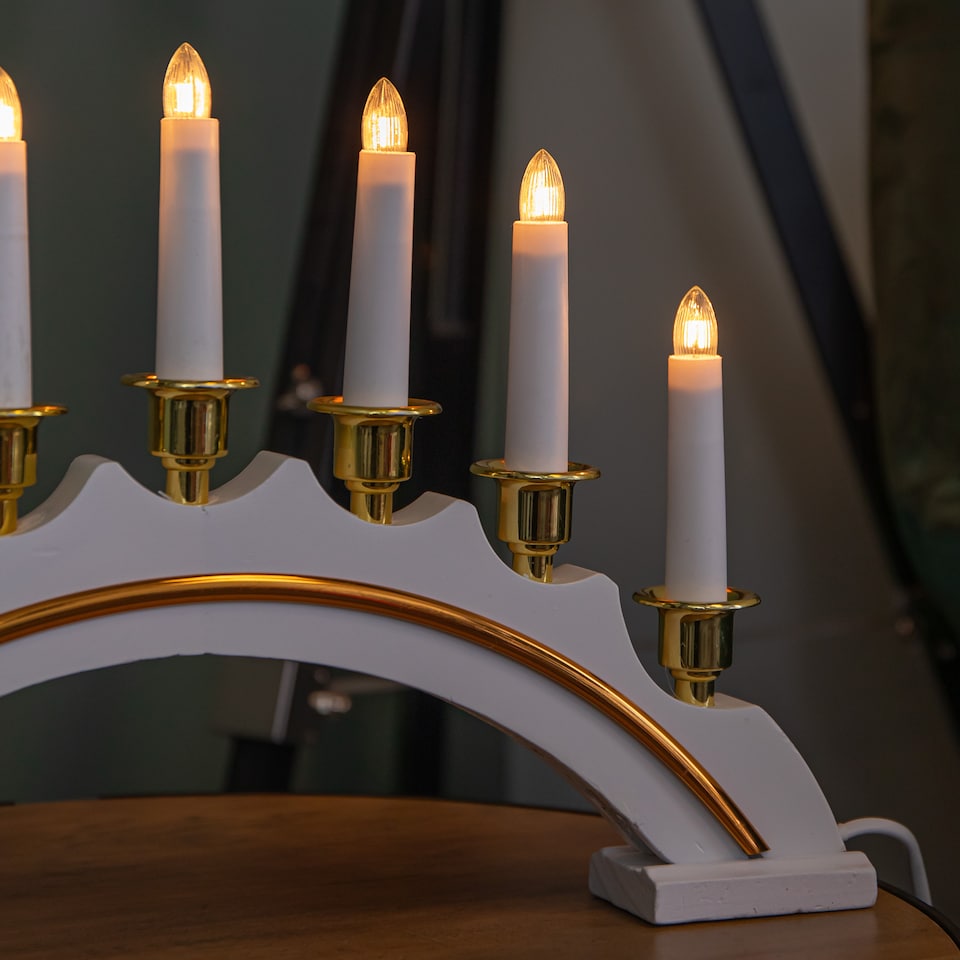 image 1 of 42cm Premier Christmas Candlebridge with 7 Bulbs in White Mains Powered